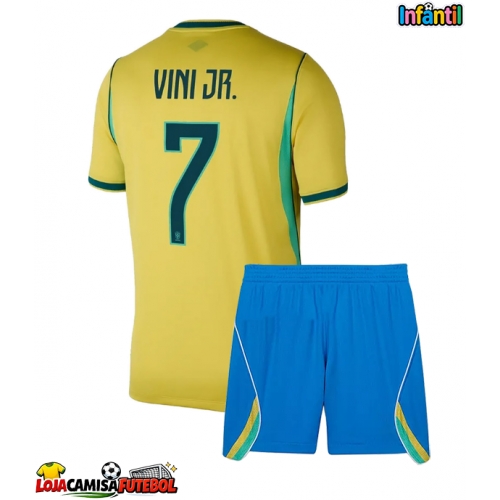 Camisa de Futebol Brasil Vinicius Junior #7 Equipamento Principal Infantil Mundo 2026 Manga Curta (+ Calças curtas)